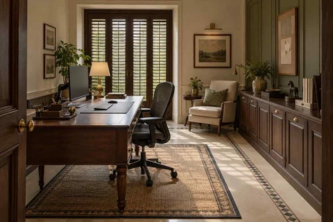 AI-generated home office concept: dedicated single office, colonial quiet direction