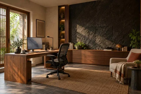 AI-generated home office concept: dedicated single office, deccan stone direction