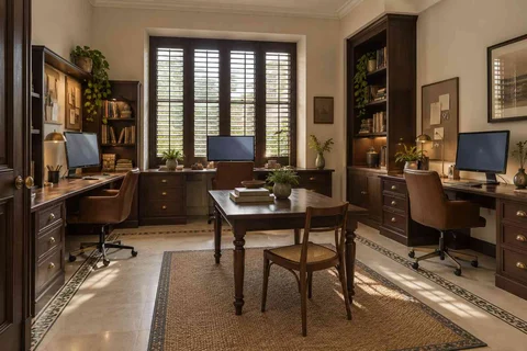 AI-generated home office concept: family study room, colonial quiet direction