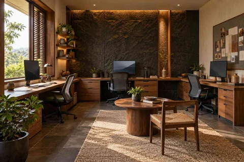 AI-generated home office concept: family study room, deccan stone direction