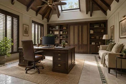 AI-generated home office concept: skylit work retreat, colonial quiet direction