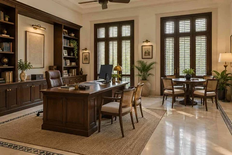 AI-generated home office concept: work and meeting nook, colonial quiet direction