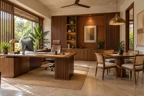 AI-generated home office concept: work and meeting nook, malabar timber direction