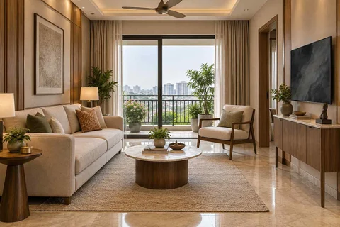 AI-generated living room design concept: balcony threshold living, quiet transitional direction