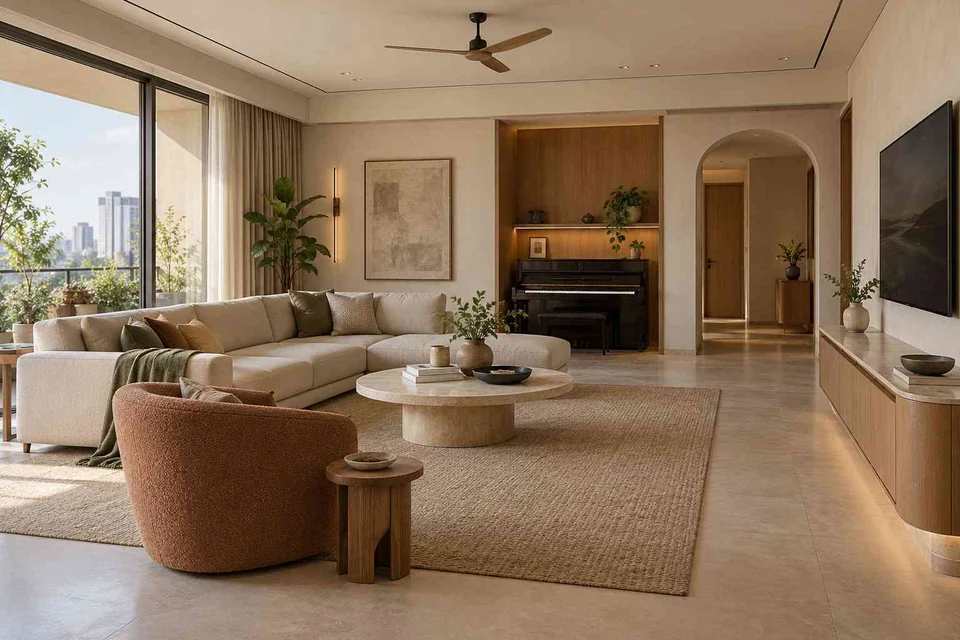 AI-generated living room design concept: quiet music lounge, quiet contemporary direction