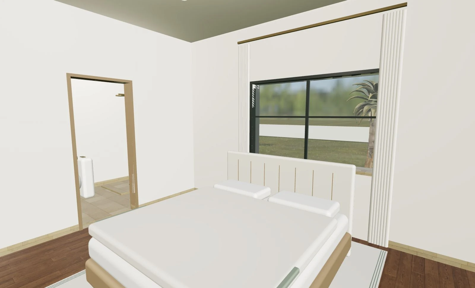 Rendered P01.1 second bedroom, captured from the same 3D scene as the public walkthrough